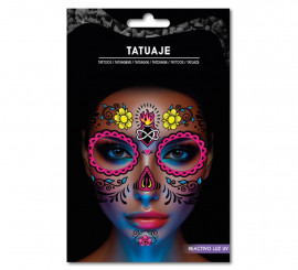 Fluoreszierendes, florales Catrina-Tattoo