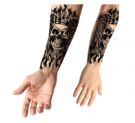 Black and white flaming skull tattoo