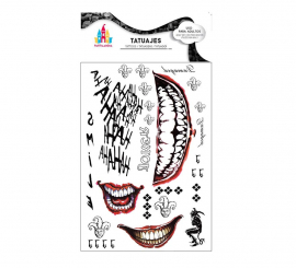 Clown tattoos with conflicting text and red smiles