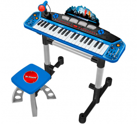 Clavier électronique avec microphone, support et banc bleu