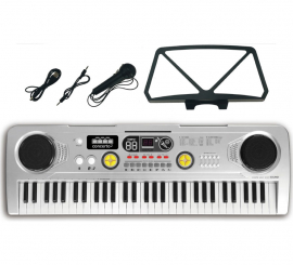 Teclado Electrónico de 61 Teclas con Micrófono USB plateado