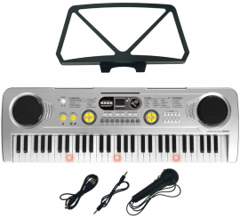 Teclado Electrónico de 61 Teclas con Micrófono USB y Función Profesor plateado