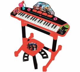 Teclado Musical con Pie, Banqueta y Micrófono Ladybug
