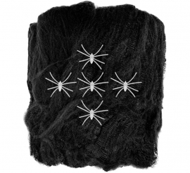 100g Black Spider Web with 5 Fluorescent Spiders