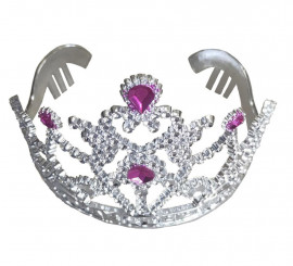 Tiara de Princesa Plateada con Joyas Moradas