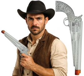 Trabuco de Pistolero plateado de 30 cm de Plástico