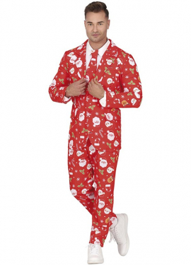 Funny red Santa Claus suit with tie for men