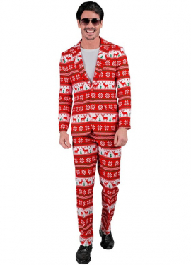 Traje Divertido Feliz Navidad rojo y blanco para hombre