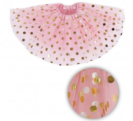 Tutu Rosa com Bolinhas Douradas 40 cm