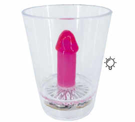 Glass with purple penis with light