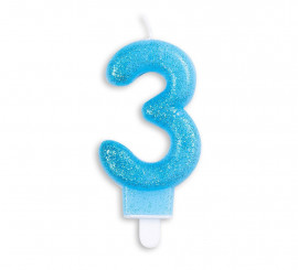 Birthday Candle with Glitter Number 3 in Blue