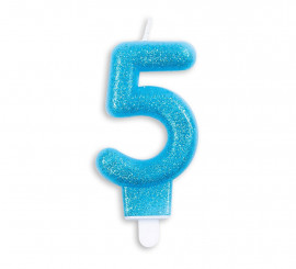 Birthday Candle with Glitter Number 5 in Blue