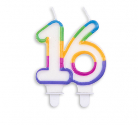 Multicolored Number 16 Birthday Candle