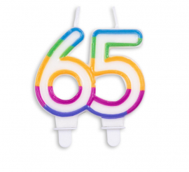 Multicolored Number 65 Birthday Candle