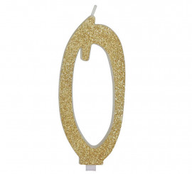 Frosted Gold Candle Number 0, 12.5 cm