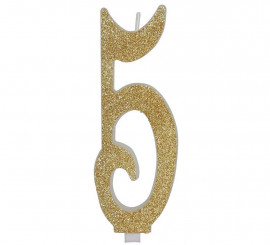 Vela Escarchada Oro Número 5, de 12.5 cm