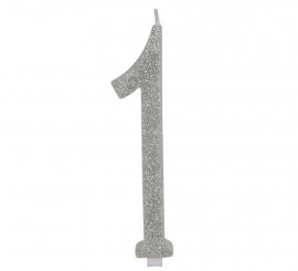 Frosted Silver Candle Number 1, 12.5 cm