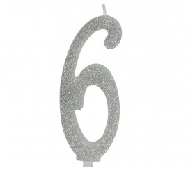 Frosted Silver Candle Number 6, 12.5 cm