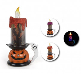 Vela Halloween con base Calabaza en modelos surtidos con luz de 9,5x16,5 cm