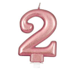 Metallic Gold and Pink Candle Number 2, 8 cm