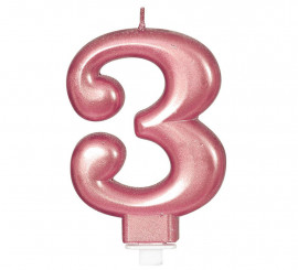 Metallic Gold and Pink Candle Number 3, 8 cm