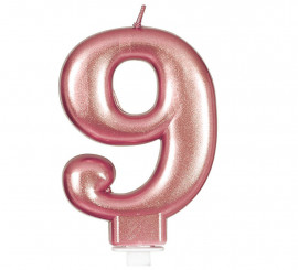 Metallic Gold and Pink Candle Number 9, 8 cm