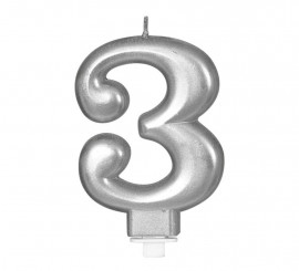 Metallic Silver Candle No. 3, 8 cm