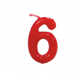 Red candle with the number 6 for birthday