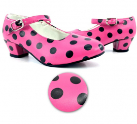 Sevillana shoe with Pink heel with Black polka dots in numbers from 22 to 41