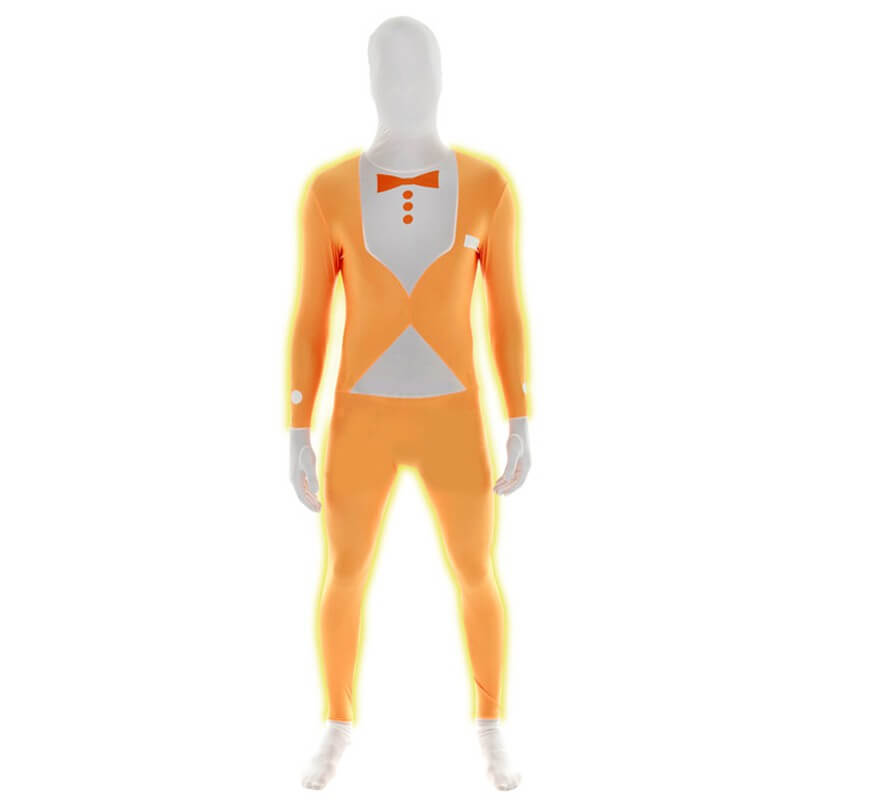 MORPHSUIT modelo traje naranja fluor con pajarita