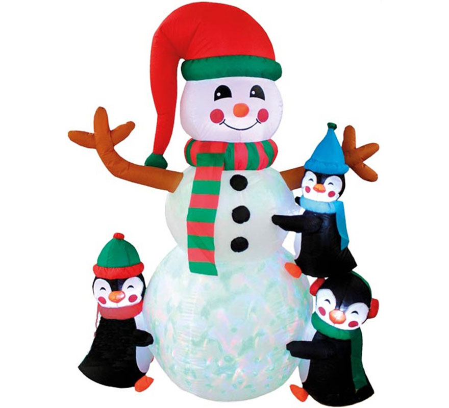 Muñeco de Navidad y Pingüinos Hinchables con LED de 182 cm
