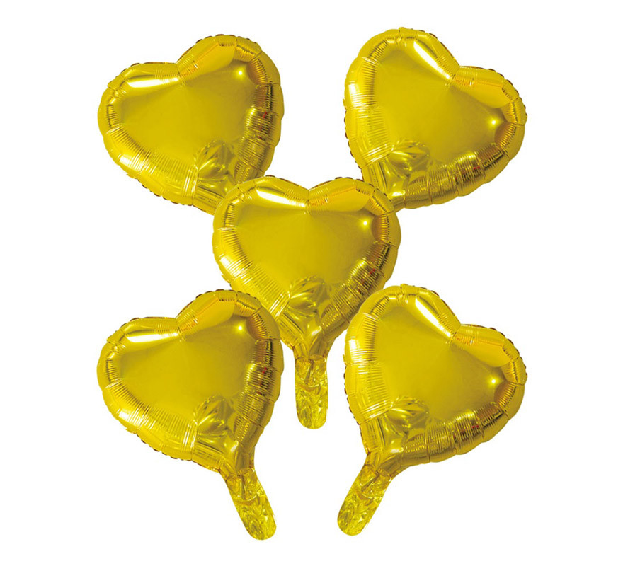 Lot de 5 ballons mylar coeur doré 23 cm