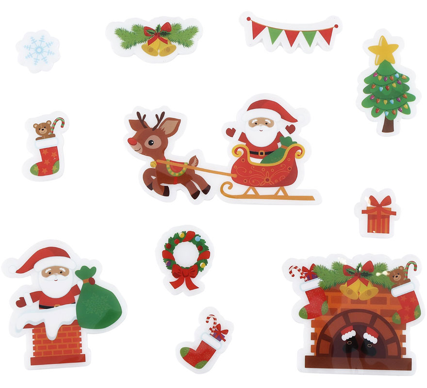 Lot de 11 autocollants en gel représentant des figurines de Père Noël (20 x 25 cm) Lot de 11 autocollants en gel représentant des figurines de Père Noël (20 x 25 cm)
