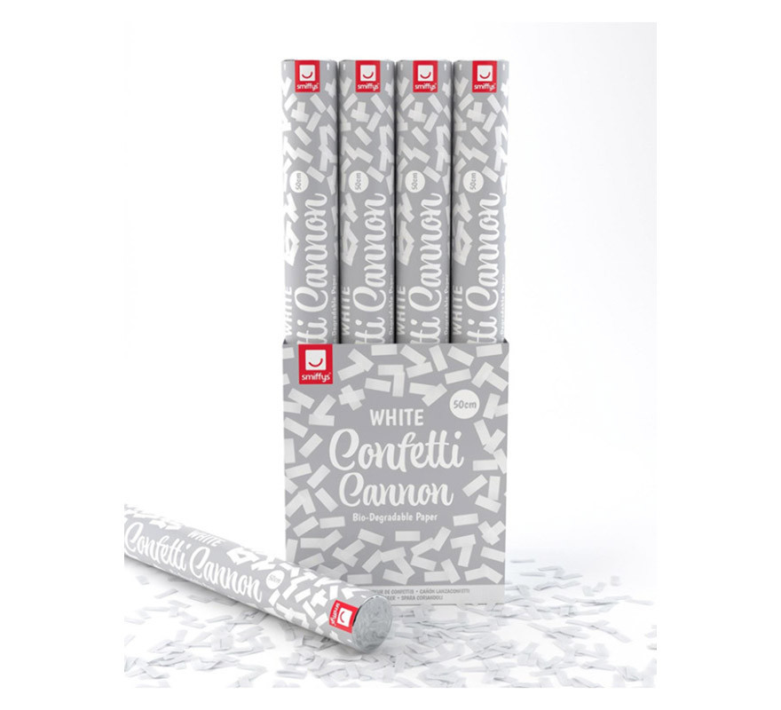 Cañón de Confetti Kabuki Blanco Biodegradable de 50 cm (1 Unidad)
