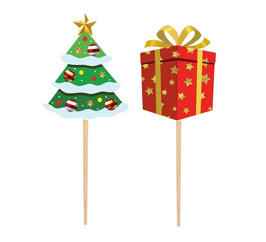 100 Cure-dents Décoratifs De Noël Gosknor - Sapin, Père Noël, Flocon... - Pour Apéritifs, Desserts, Buffets - 13,5 Cm