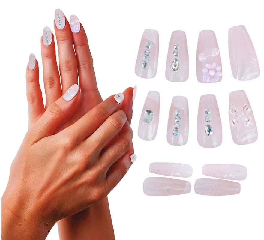 Pack de 12 Uñas con Pedrería para mujer