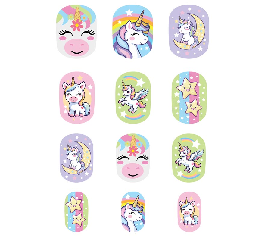 Pack de 12 Uñas Unicornios para niña
