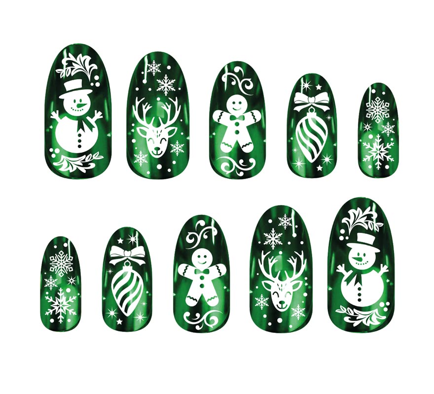 Pacote de 12 unhas verdes com cola