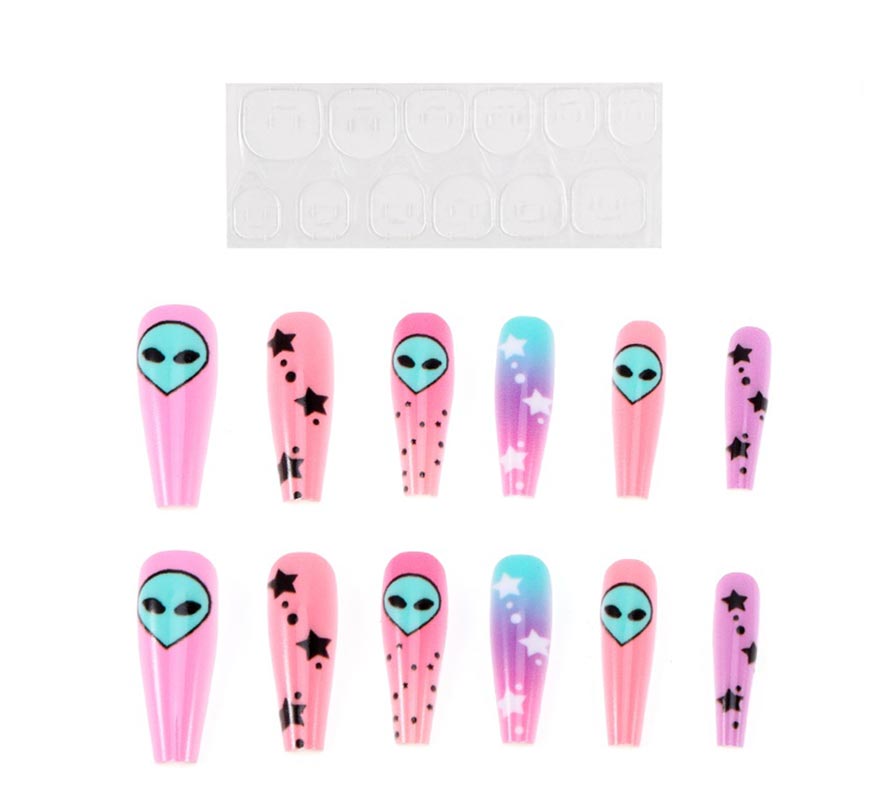 Pack of 13 Pink Alien Self-Adhesive Nails