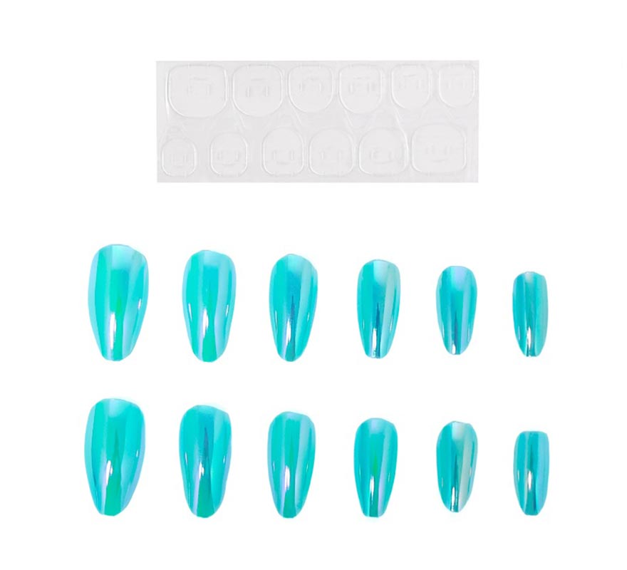 Pack of 13 Turquoise Holo Self-Adhesive Nails