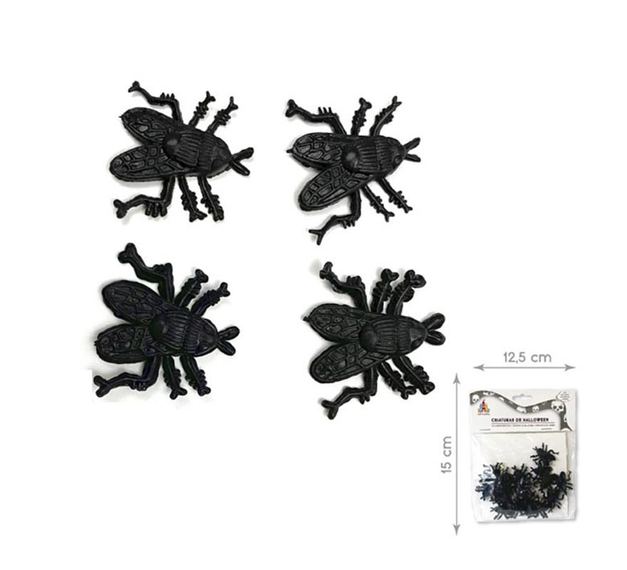 Pack of 16 black plastic flies