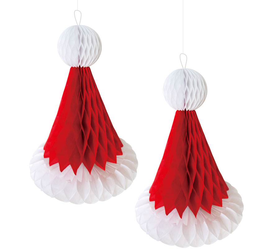 Pack de 2 Colgantes Panal de Gorro Noel de 15 cm