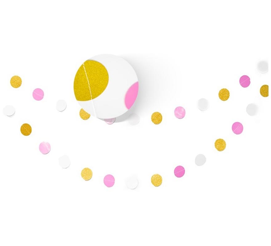 Pack of 2 garlands of 1.5m of white, gold and pink circles