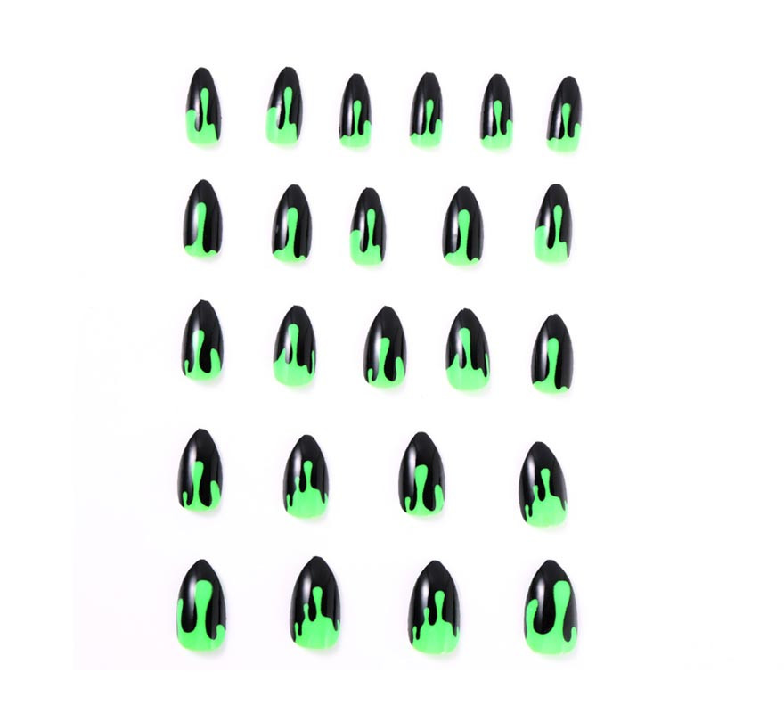 Pack of 24 Black and Green Halloween False Nails