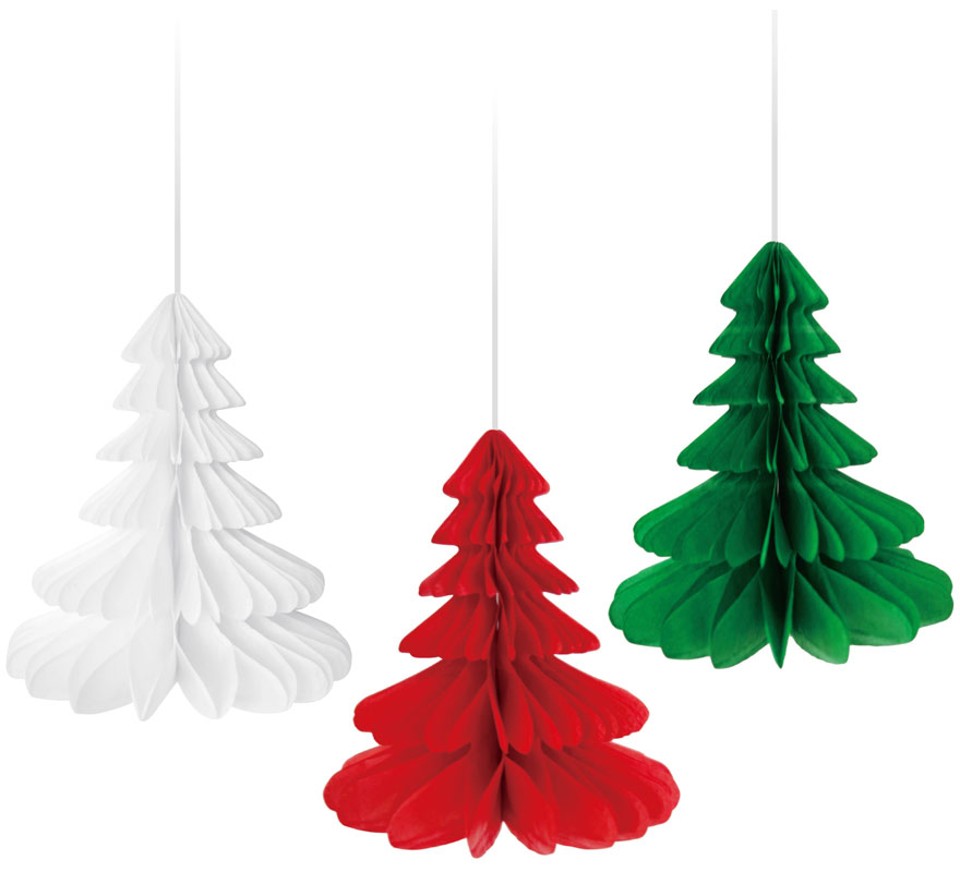 Pack de 3 Colgantes Panal de Árbol Navidad de 10 cm