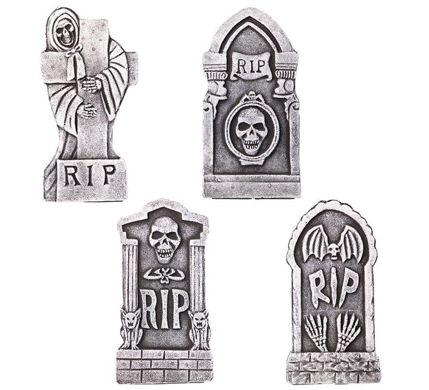 Pack of 4 Skull Tombstones measuring 21.5x6.5x42 cm