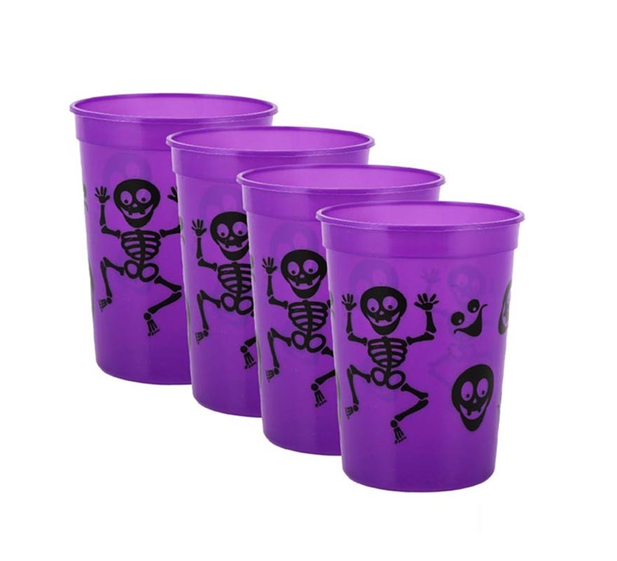Pack of 4 Skeleton Plastic Cups measuring 10x8x6 cm in various colors