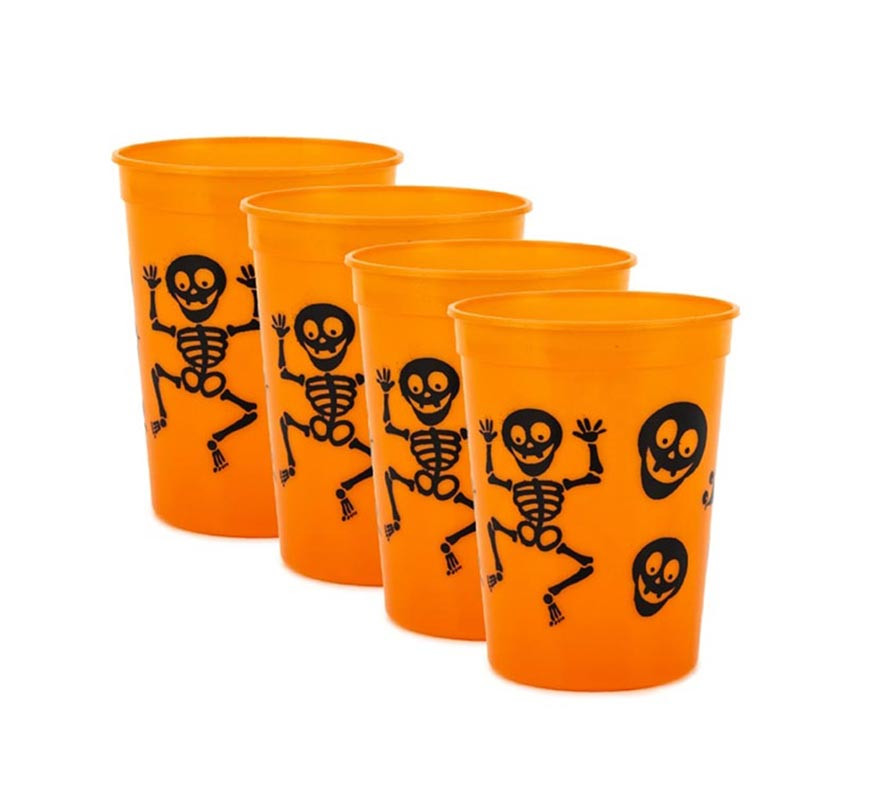Pack of 4 Skeleton Plastic Cups measuring 10x8x6 cm in various colors