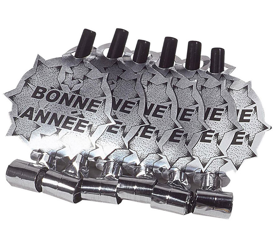 Pack of 6 Silver 'Bonne Année' Noise blowers for New Year's Eve