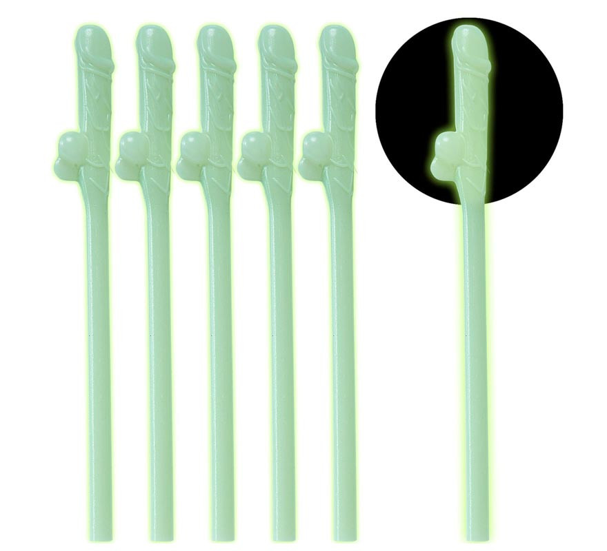 Pack of 6 Fluorescent Straws in the shape of Penis